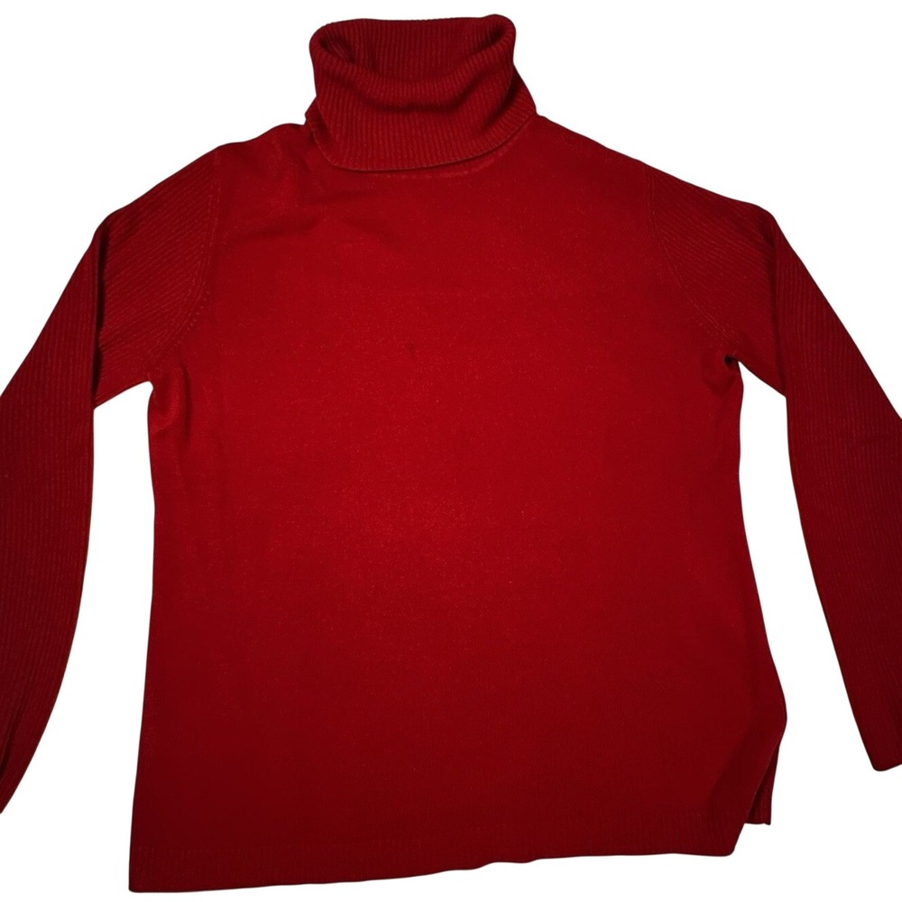 Josephine Chaus Womens Scarlet Red Turtleneck Ribbed Sleeve Sweater Large